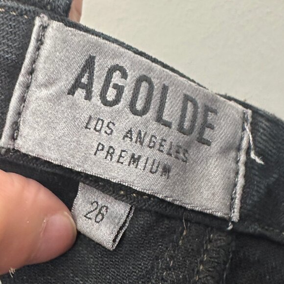 Agolde Siouxise Zip Front Black Denim Mini Skirt Asphalt Revolve Size 26 Stretch - Picture 6 of 10